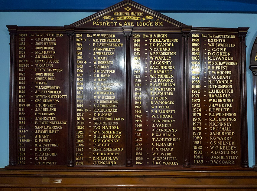 P&A Craft Honours board from 1860